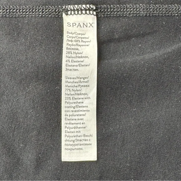 Spanx Black Asymmetrical Draped Jacket XS Faux Leather Sleeve Moto Chic Edgy - Picture 12 of 13